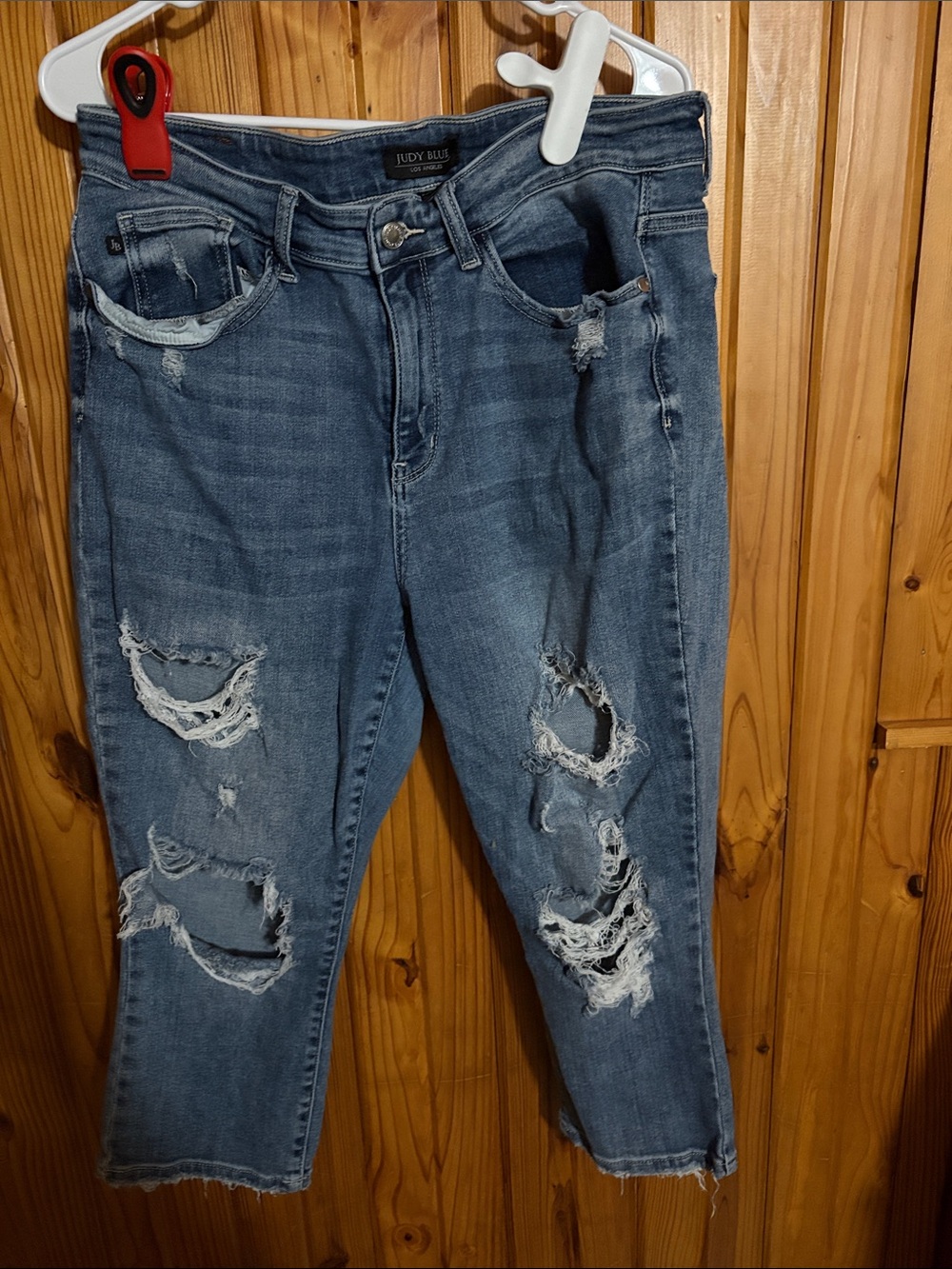 Judy Blue Distressed Medium Blue Ankle Cropped Jeans